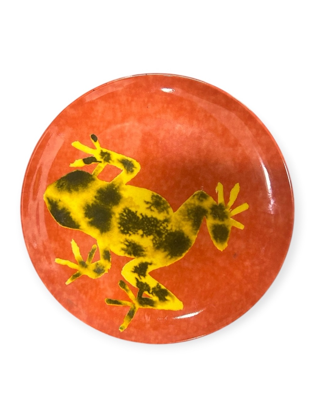 Orange melamine 8”  Plate with Yellow Frog Motif